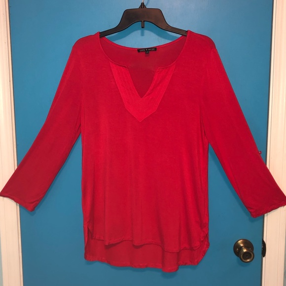 Vibrant Red 3/4 Sleeved Blouse by Cable & Gauge - Picture 4 of 9
